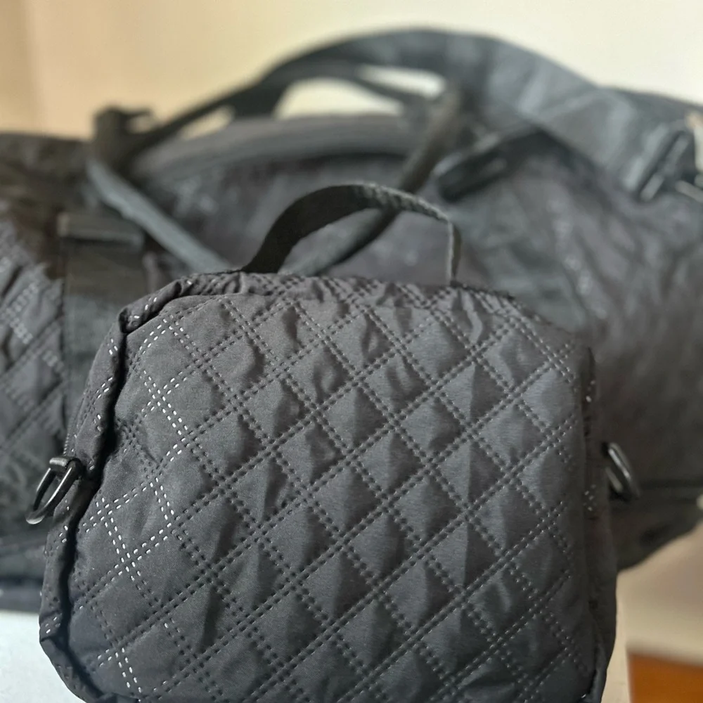 2 pcs set Black Quilted Duffel Bag Set travel bags